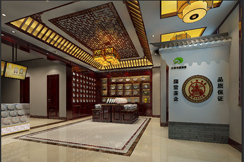 麻章古朴典雅的中式茶叶店大堂设计效果图