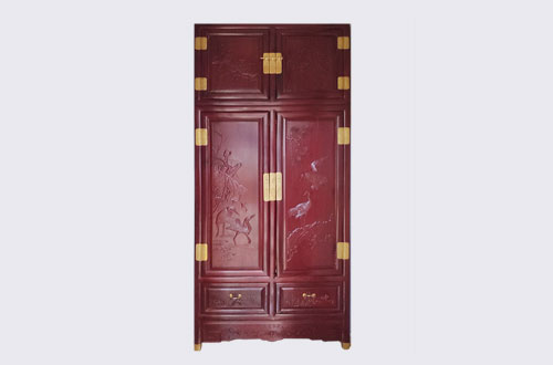 麻章高端中式家居装修深红色纯实木衣柜